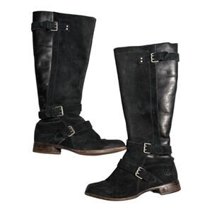 Ugg Australia Cydnee Black Suede Leather Almond Toe Knee High Riding Boots 7.5